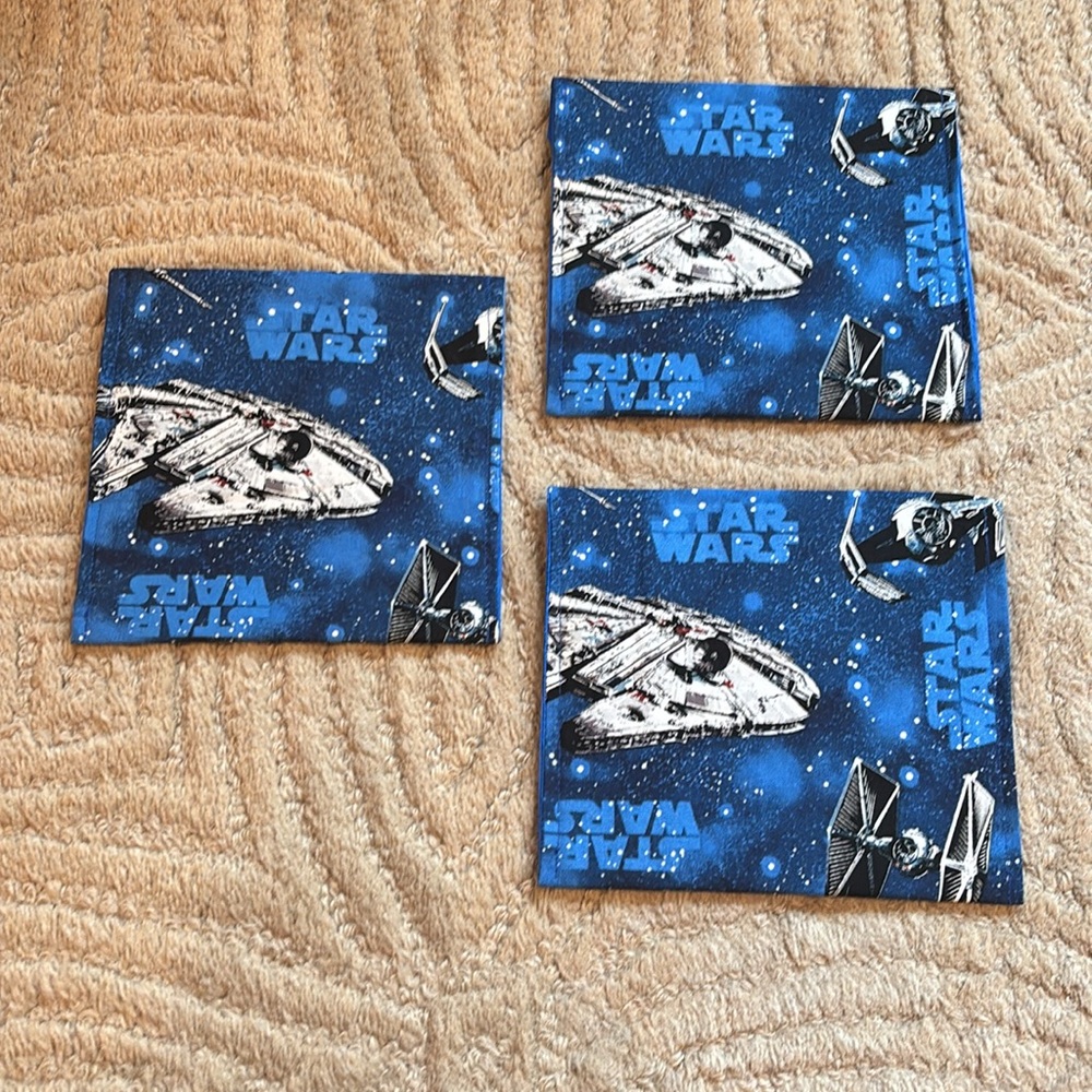 Set/3 OOAK 6" Square Star Wars Cotton Close Reusable Envelope w/Waterproof Liner